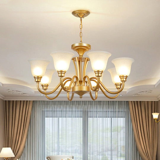 Vintage Sputnik Metal Chandelier With Flared White Glass Shade - Gold Finish 3/5/6 Lights For Living