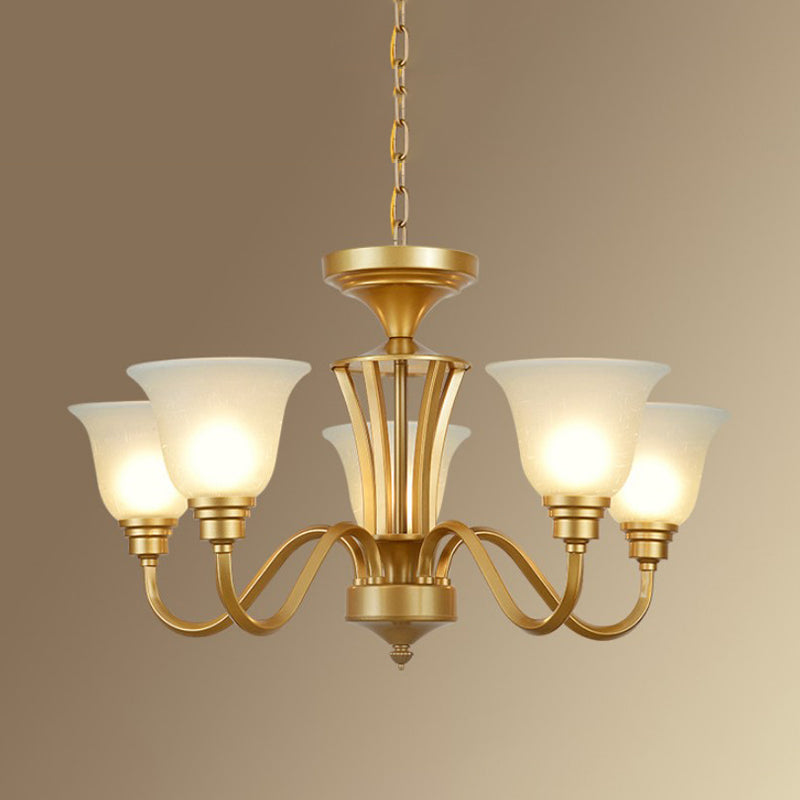 Vintage Sputnik Metal Chandelier With Flared White Glass Shade - Gold Finish 3/5/6 Lights For Living