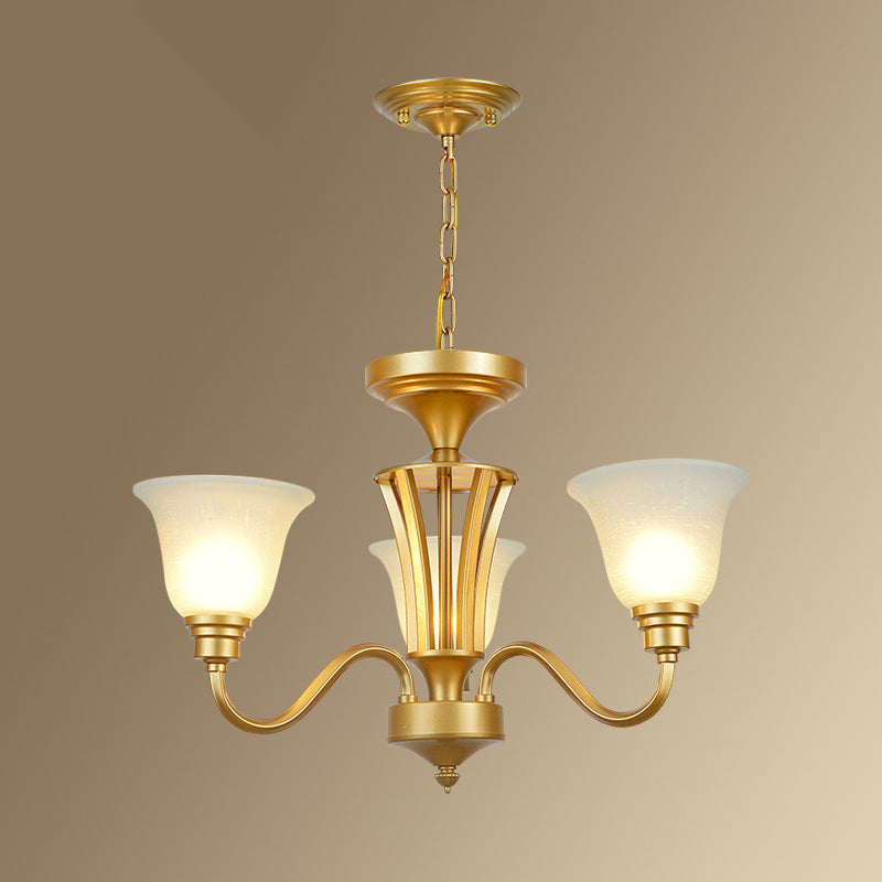 Vintage Sputnik Metal Chandelier With Flared White Glass Shade - Gold Finish 3/5/6 Lights For Living