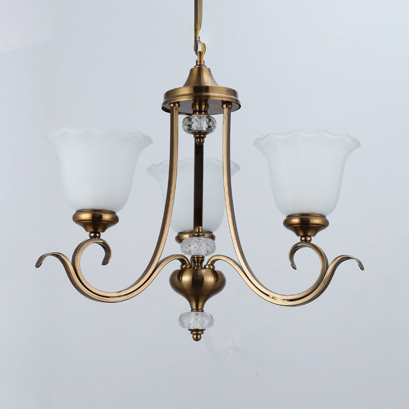 Traditional Opal Glass Floral Chandelier With Multiple Hanging Heads - Bronze Finish