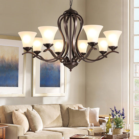 Opal Glass Vintage Chandelier Pendant Lighting Black Flared Design 3/6/8 Lights Bedroom Ceiling Lamp