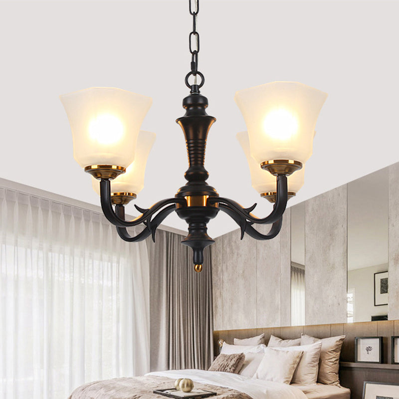 Black Retro Bedroom Chandelier Pendant Light With Frosted Glass Shades - 3/4/6 Bulbs 4 /