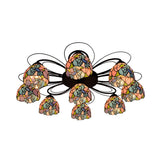 Tiffany Stained Glass Bowl Ceiling Light Fixture - Red/Orange/Green Semi Flush Mount 3/7/9 Heads 9 /