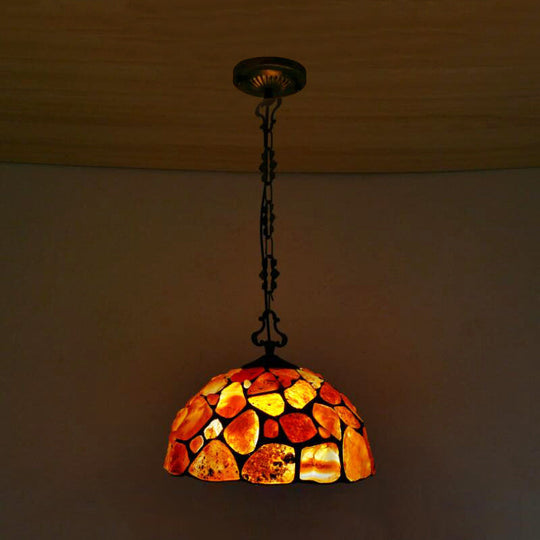 Mediterranean Black Stone Suspension Pendant - Sleek Dome Hanging Light With 1-Light Fixture