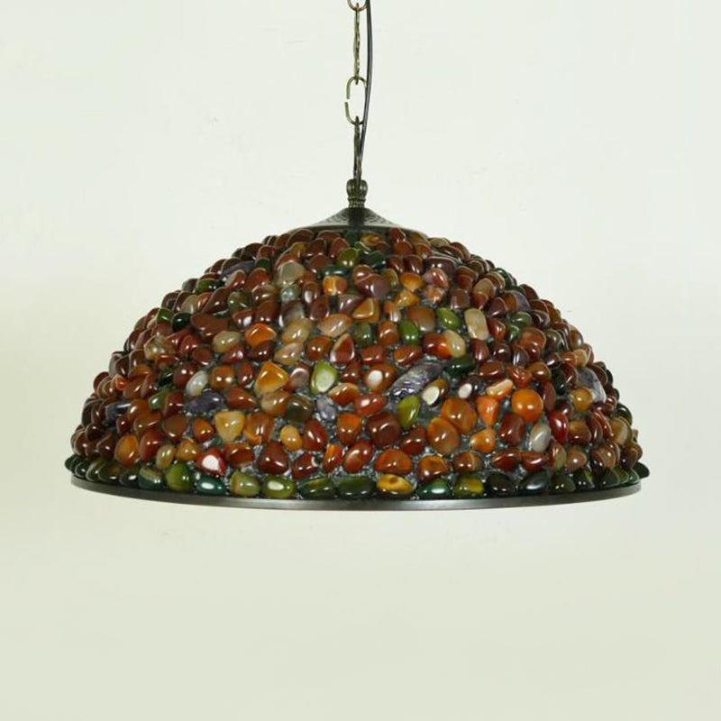 Mediterranean Black Stone Suspension Pendant - Sleek Dome Hanging Light With 1-Light Fixture