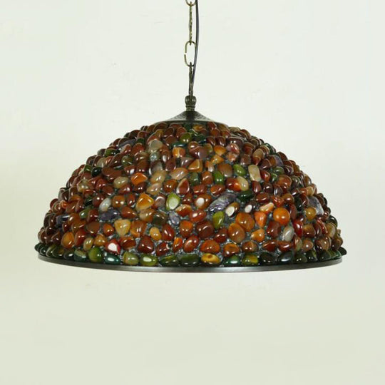 Mediterranean Black Stone Suspension Pendant - Sleek Dome Hanging Light With 1-Light Fixture
