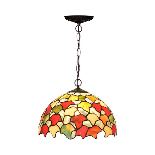 Mediterranean Style Hanging Pendant Light With Stained Glass Shade - Red/Green Red