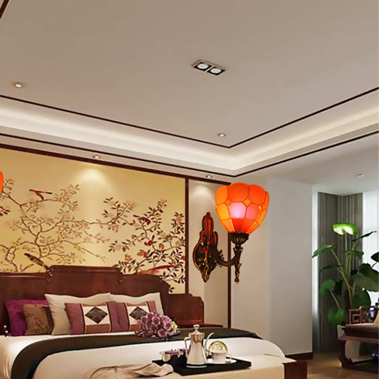 Tiffany Style Dome Stained Glass Sconce Light Fixture - Bedroom Wall Lamp (1-Light Blue/Gold/Tan)