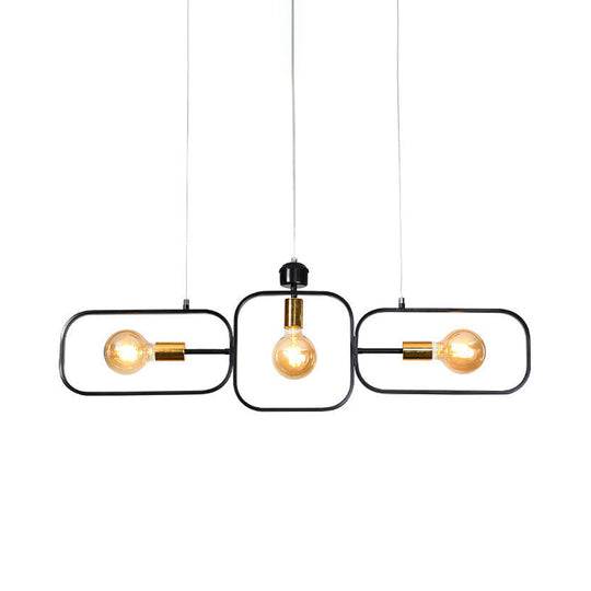 Contemporary 3-Head Frame Pendant Chandelier: Black & Gold Suspended Lighting Fixture Black-Gold
