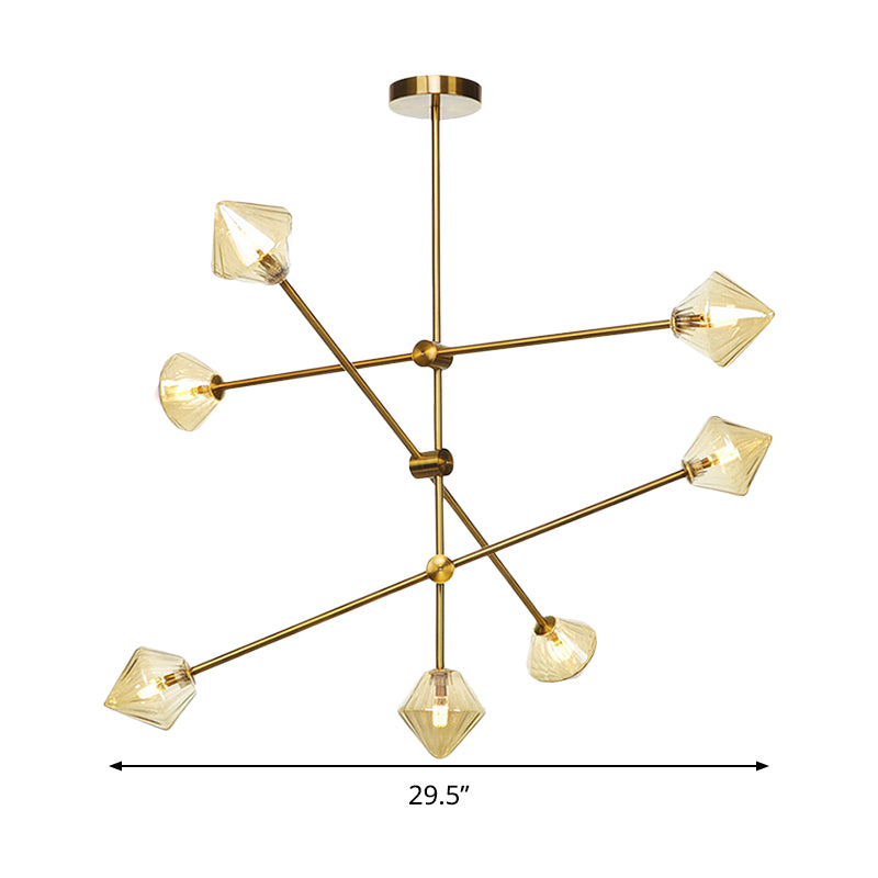 Amber Ribbed Glass Cone Chandelier - Modern 7-Head Dining Room Hanging Light Kit