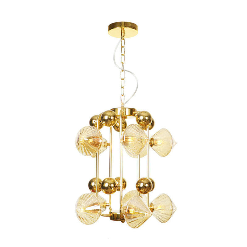 Contemporary Amber Glass Tapered Chandelier - 10 Heads Living Room Pendant Light