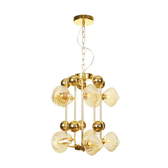 Contemporary Amber Glass Tapered Chandelier - 10 Heads Living Room Pendant Light