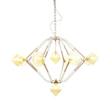 Modernist Amber Ribbed Glass Chandelier - 10-Head Ceiling Suspended Lamp For Bedrooms
