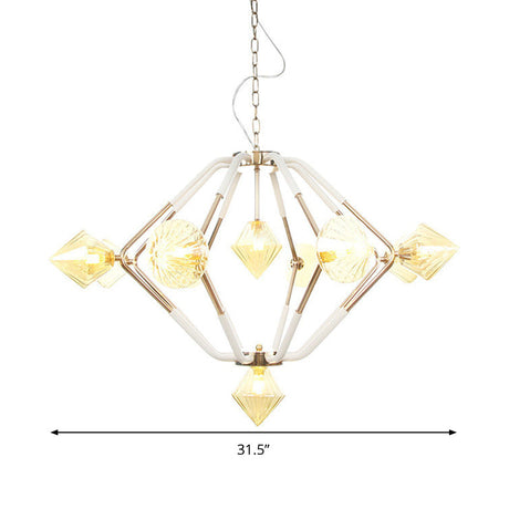 Modernist Amber Ribbed Glass Chandelier - 10-Head Ceiling Suspended Lamp For Bedrooms