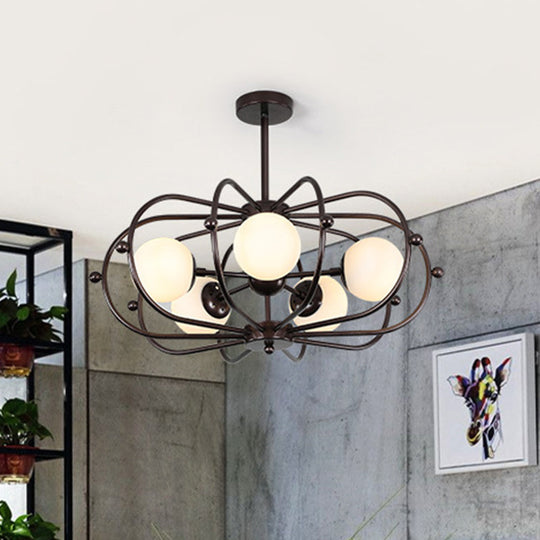 Milk Glass Pendant Chandelier - Modern Coffee Round Design 5 Bulb Ceiling Hanging Light