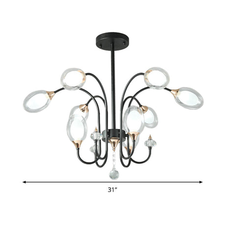 Contemporary Clear Glass Oval Hanging Chandelier - 9/15 Bulbs Black