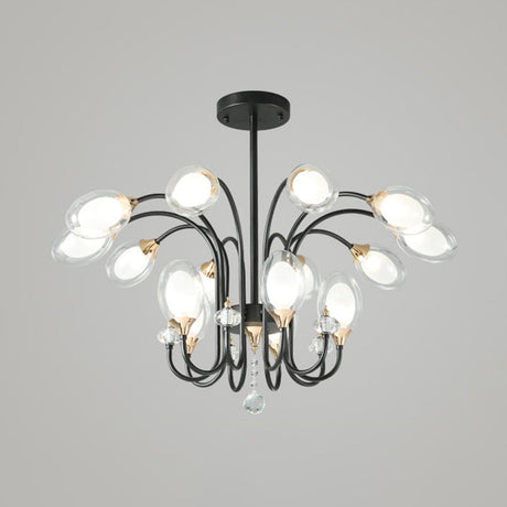 Contemporary Clear Glass Oval Hanging Chandelier - 9/15 Bulbs Black