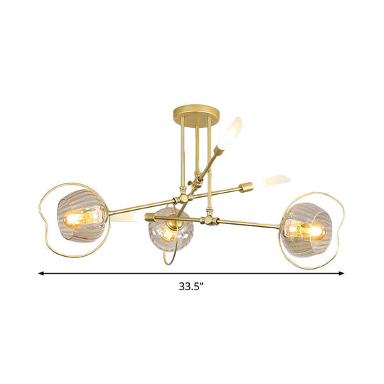 Contemporary 6/8-Head Chandelier With Gold Bowl Ceiling Suspension And Amber Glass Shade