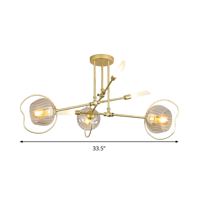 Modern 6/8 Heads Gold Chandelier With Amber Glass Shade