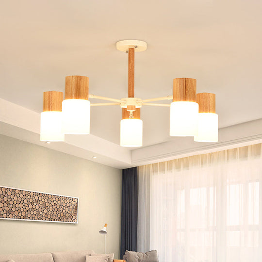 Chinese Wooden Semi - Flush Light With 5/8 Bulbs - Beige For Living Room Ceiling
