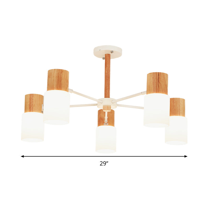 Chinese Wooden Semi - Flush Light With 5/8 Bulbs - Beige For Living Room Ceiling