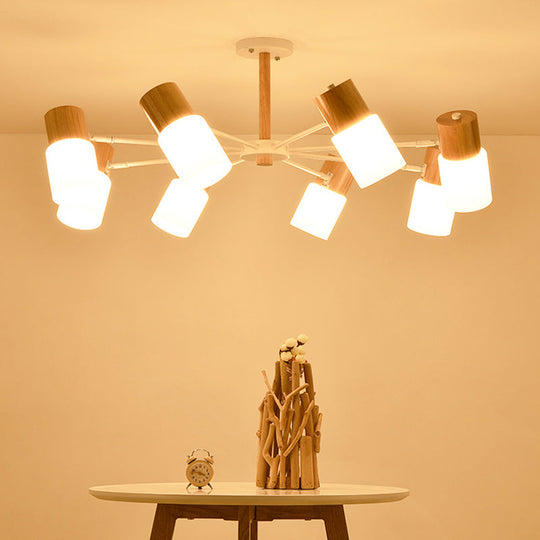 Chinese Wooden Semi - Flush Light With 5/8 Bulbs - Beige For Living Room Ceiling
