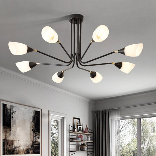 Modern 4/6/8 Bulbs Ceiling Chandelier - Black Flared Pendant Light With Milky Glass Shade 8 /