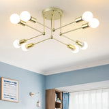 Contemporary Metal Radial Chandelier - 8-Head Gold Ceiling Hanging Light