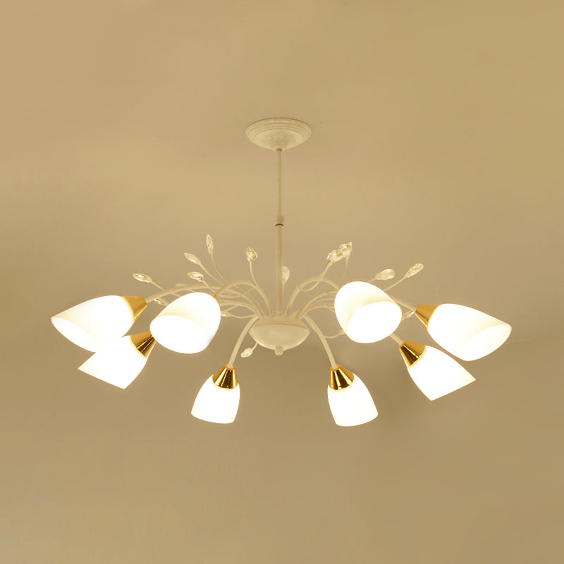 Modern Opal Glass Floral Chandelier With 8 Hanging Ceiling Lights In White