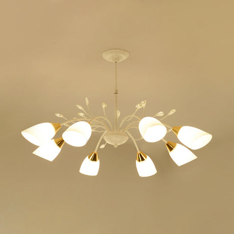 Modern Opal Glass Floral Chandelier - 8 Head Hanging Ceiling Lamp In White