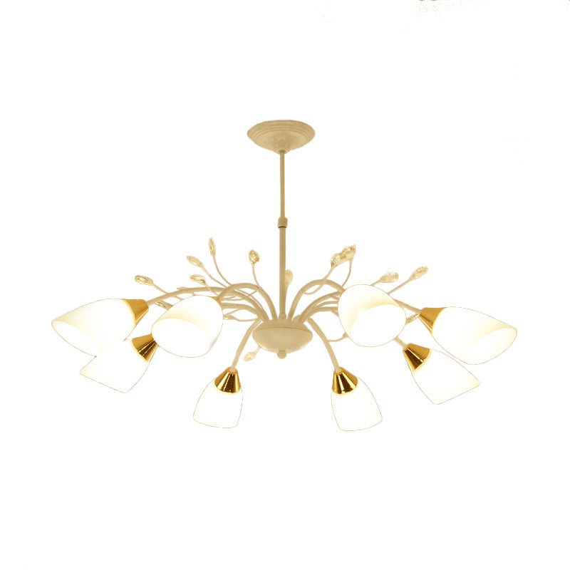 Modern Opal Glass Floral Chandelier With 8 Hanging Ceiling Lights In White