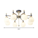 Modern Grey Chandelier Light With Milk Glass Shade - 8 Bulb Living Room Pendant Fixture