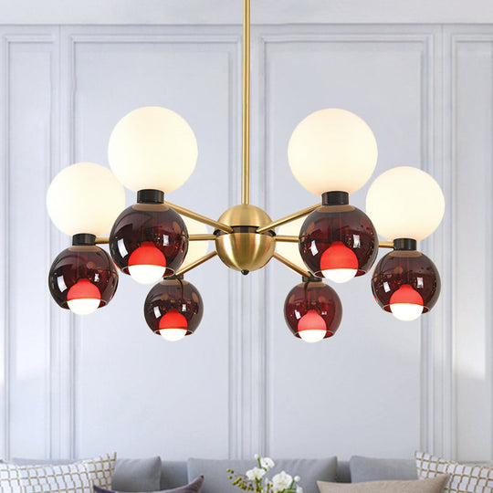 Starburst Ceiling Chandelier - 12 Heads Contemporary Metal Hanging Light Fixture In Brass