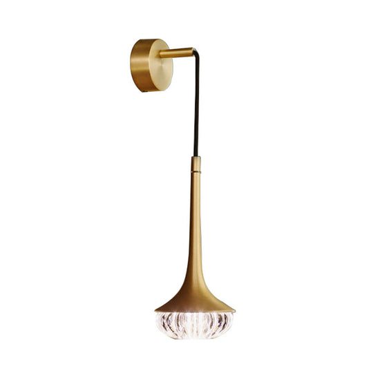 Gold Crystal Teardrop Wall Sconce Light - Modern 1-Head Led Fixture With Metal Backplate