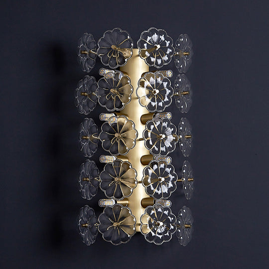 Minimalist Gold Floral Sconce Light With Crystal Shade - Wall Mount Lighting For Bedroom