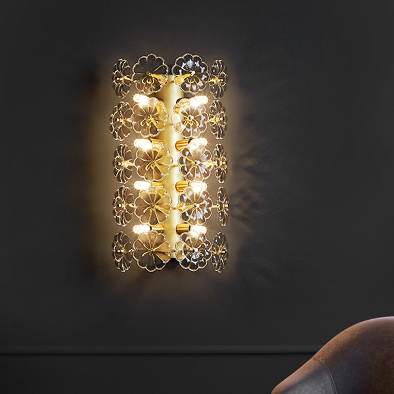 Minimalist Gold Floral Sconce Light With Crystal Shade - Wall Mount Lighting For Bedroom
