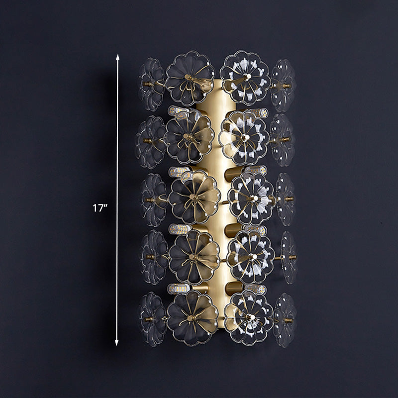 Minimalist Gold Floral Sconce Light With Crystal Shade - Wall Mount Lighting For Bedroom