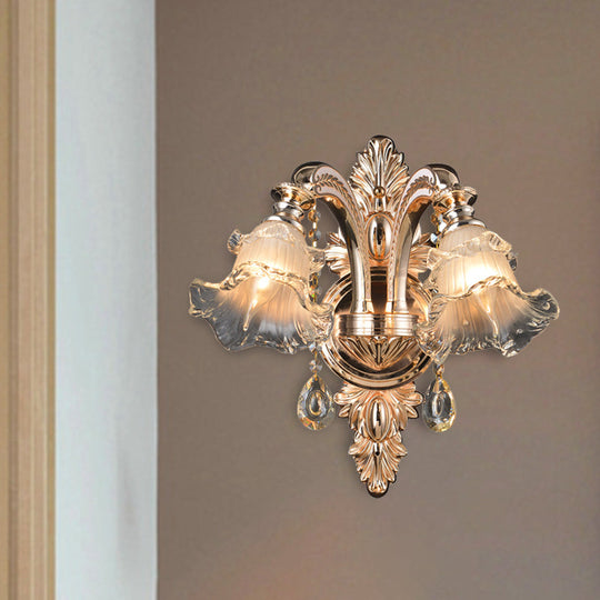Traditional Gold Flower Crystal Sconce Elegant Wall Mounted Light For Living Room 2 /