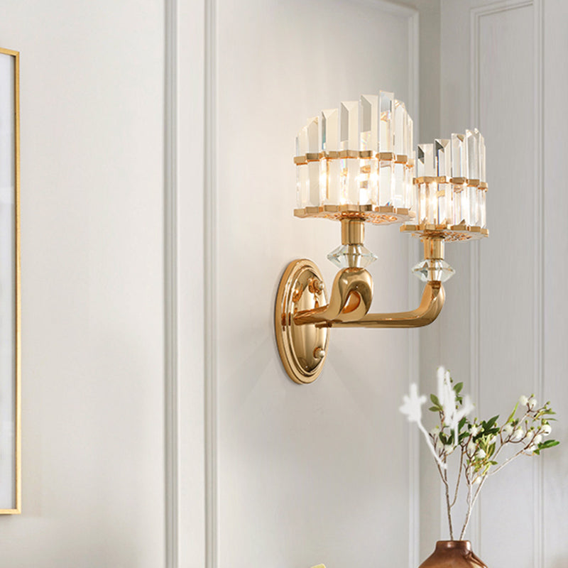Modern Crystal Gold Wall Lamp - Geometric Design With Led Lighting Perfect For Living Room