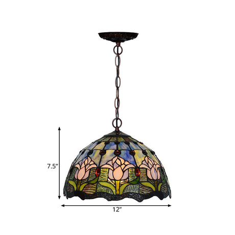 Red/Green Tiffany Cut Glass Chandelier Light - 1/2 Lights Kitchen Suspension Lamp 12/16 Width
