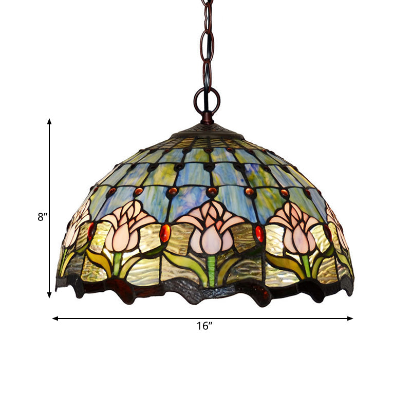 Tiffany Red/Green Cut Glass Chandelier Light - 1/2 Lights Suspended Lamp For Kitchen (12’/16’ W)