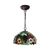 Tiffany Stained Glass Chandelier - 2-Light Domed Ceiling Pendant In Red/Green/Purple