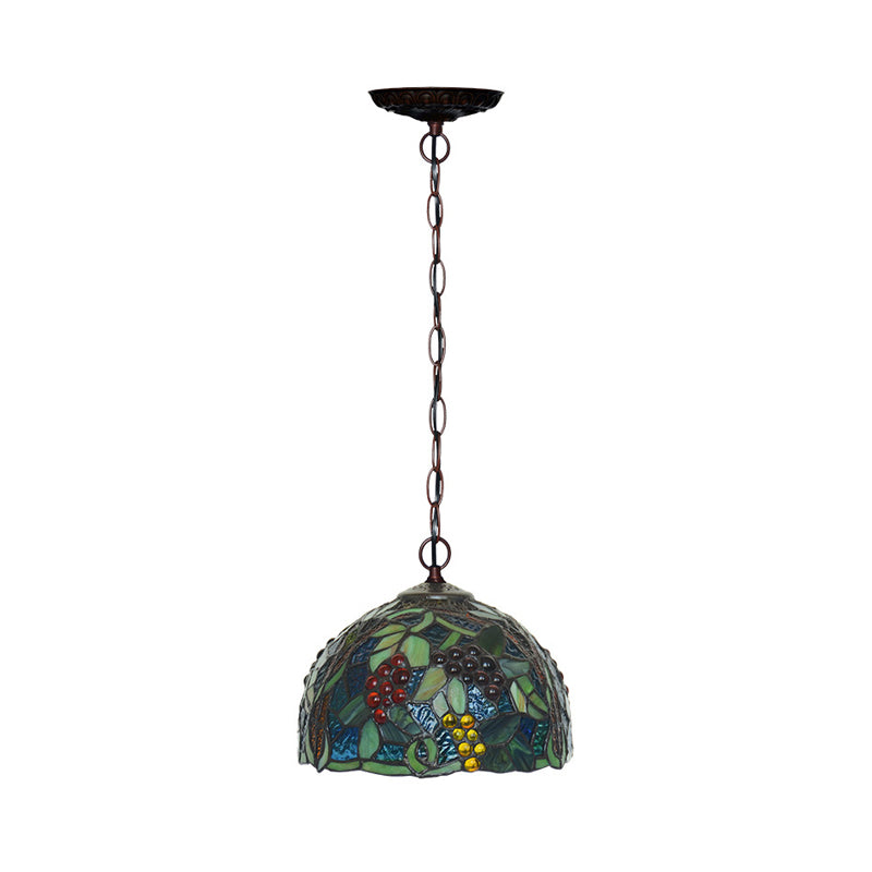 Mediterranean Stained Glass Hanging Light - Green Dome 8’/12’ Bronze Pendant