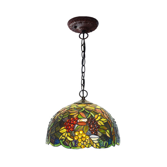 Mediterranean Stained Glass Hanging Light - Green Dome 8’/12’ Bronze Pendant