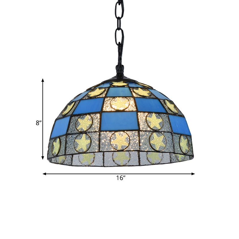 Black Tiffany-Style Glass Star Pendant Light - 12’/16’ Wide 1-Light Fixture