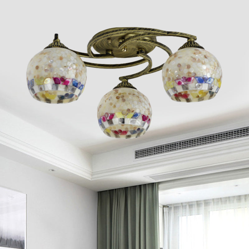Shell Globe Semi Flush Ceiling Light - Mediterranean Style White/Colorful Lighting Fixture For