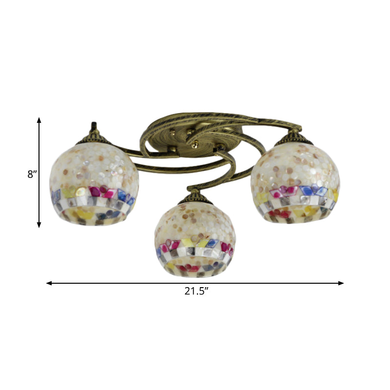 Shell Globe Semi Flush Ceiling Light - Mediterranean Style White/Colorful Lighting Fixture For