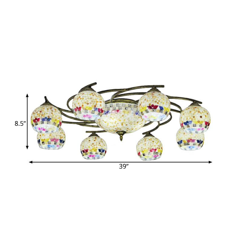 Shell Globe Semi Flush Ceiling Light - Mediterranean Style White/Colorful Lighting Fixture For