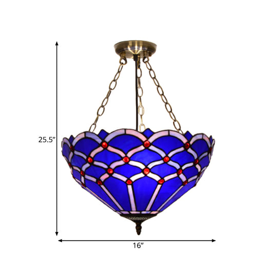 White/Blue Glass Baroque Ceiling Lamp - 3 - Light Semi Mount Lighting Bowl For Living Room