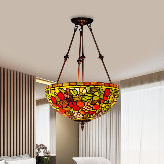 Victorian Bronze Ceiling Light Fixture With Stained Glass Dome Shade - 2-Light Semi Flush For